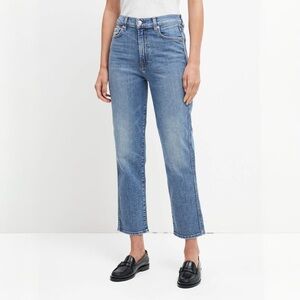 {7FAM} "The High Waist Cropped Straight" Blue Cigarette Leg Stretch Denim Jeans